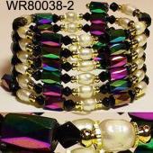 36inch Black Glass, Freshwater Pearl Magnetic Wrap Bracelet Necklace All in One Set